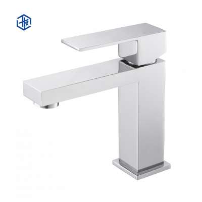 square line bathroom sanitary ware wash basin sink single lever handle centerset deck mounted hot cold water faucets mixer taps