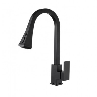 Square type Dual Functions Matte Black Kitchen Sink Pull Down Out Tap Mixer Water Faucet with cUPC Approved